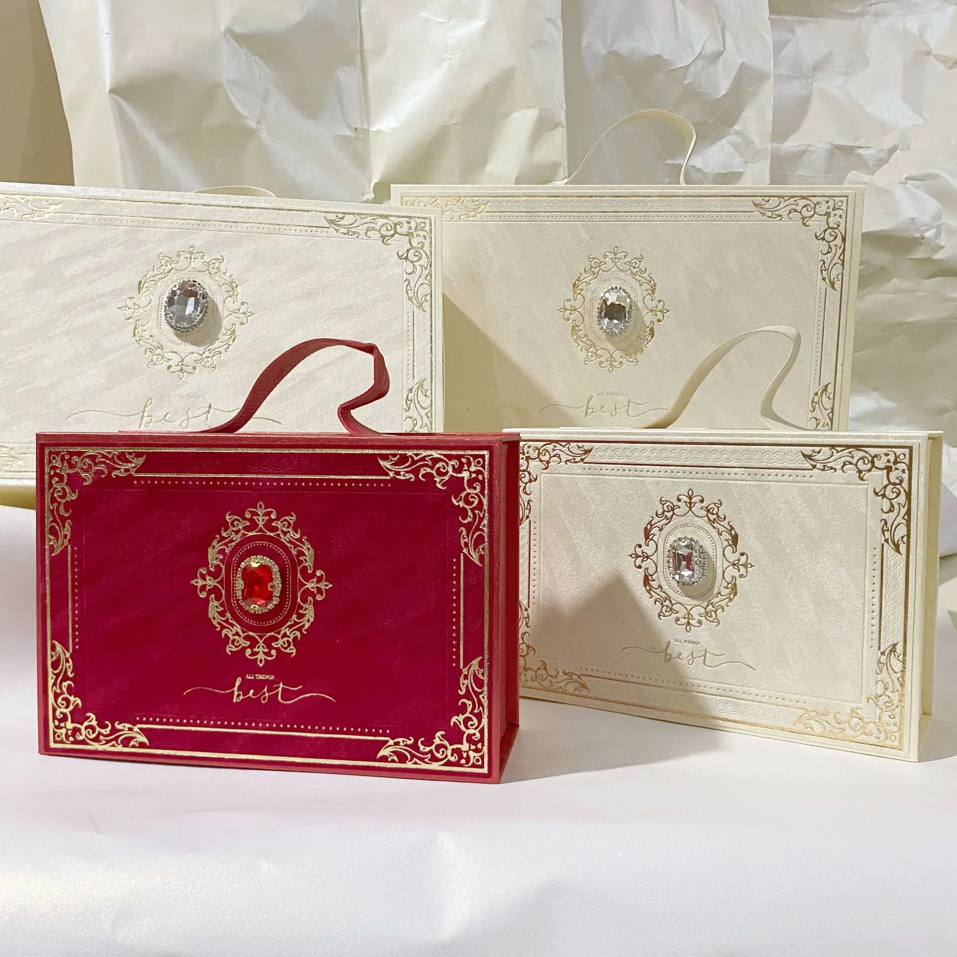 European American Light Luxury Gem Sponge Liner Rectangular Flip Portable Custom Handmade Gift Candy Craft Box Wedding Birthday