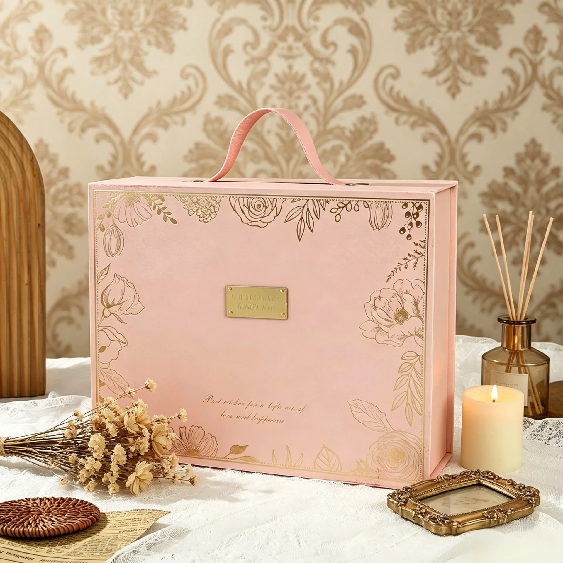 Luxury Stamping Printed Glossy Lamination UV Coating Magnetic Handle Tote Rigid Paper Box for Wedding Engagement Gift Packaging