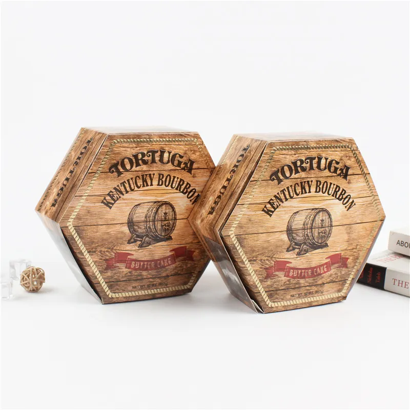 Customized Eco Friendly Hexagonal Pizza Burger Biscuit Egg Roll Gift Rigid Paper Box with Matt Lamination and Embossing