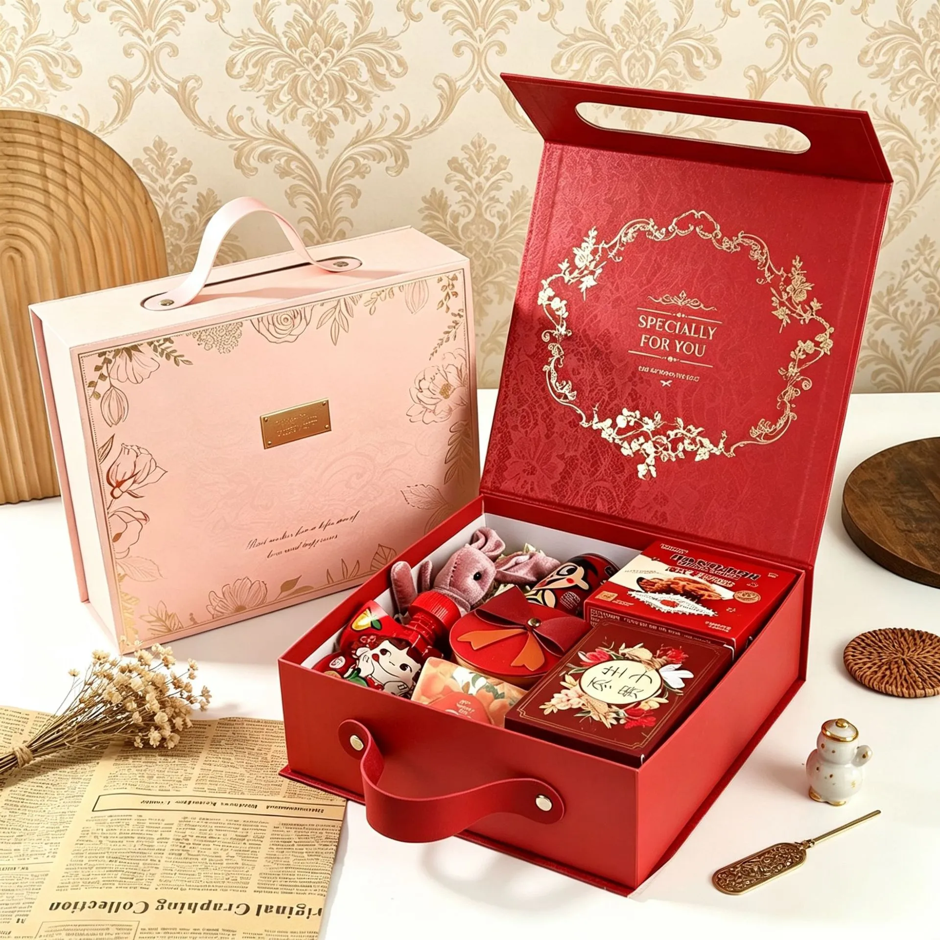 Luxury Stamping Printed Glossy Lamination UV Coating Magnetic Handle Tote Rigid Paper Box for Wedding Engagement Gift Packaging