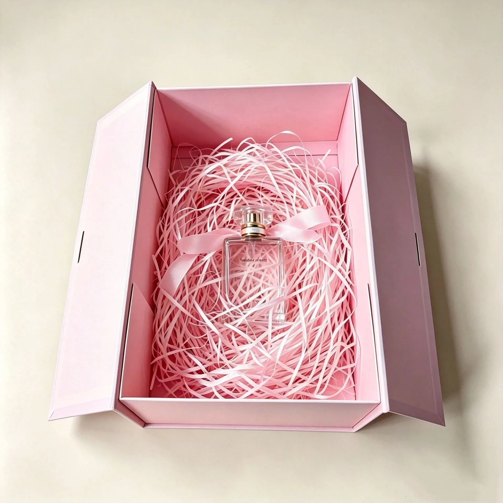 Luxury Pink Double Door Gift Box Ribbon Bow Custom Logo Rigid Cardboard Gatefold Opening Magnetic Recycled Materials Candle