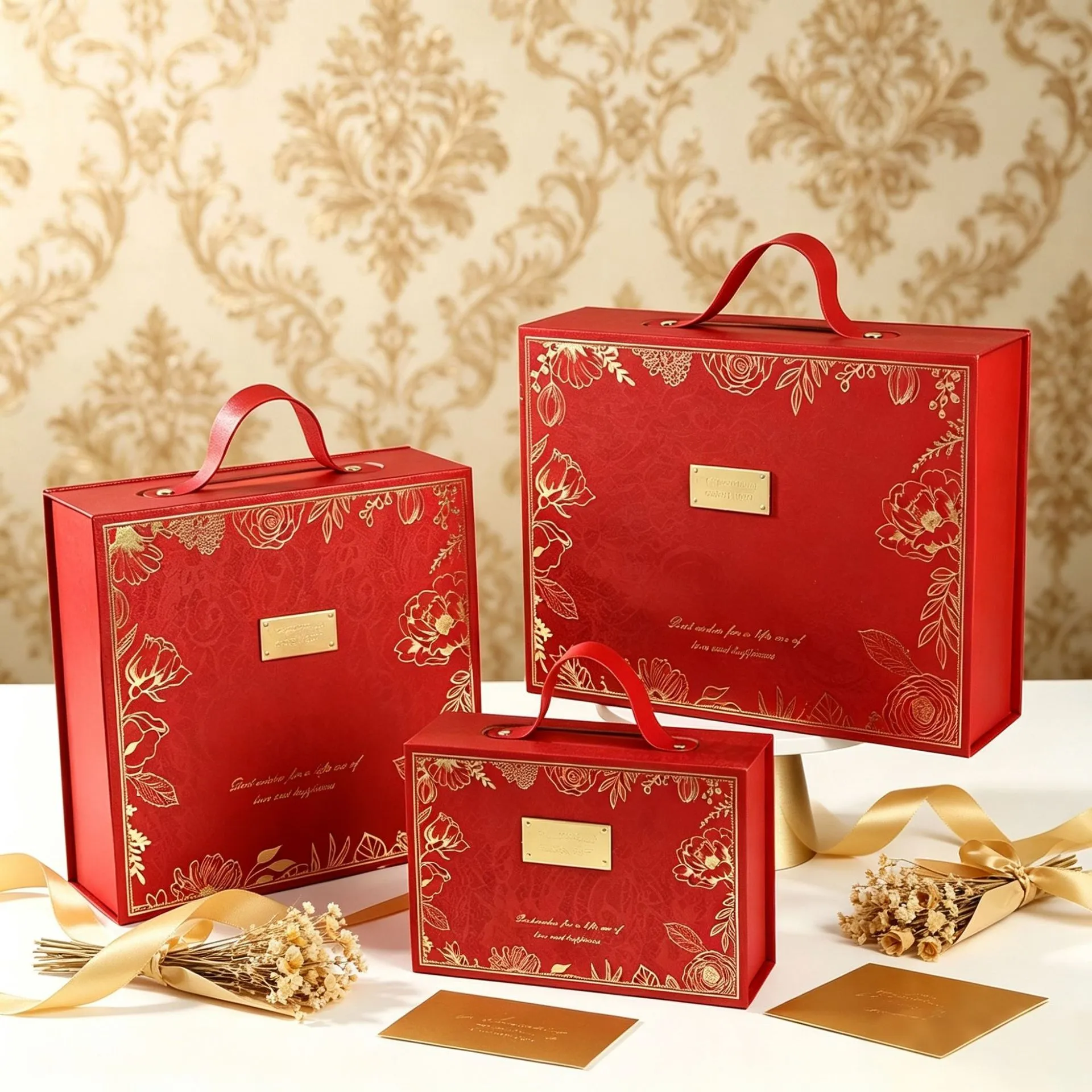 Luxury Stamping Printed Glossy Lamination UV Coating Magnetic Handle Tote Rigid Paper Box for Wedding Engagement Gift Packaging
