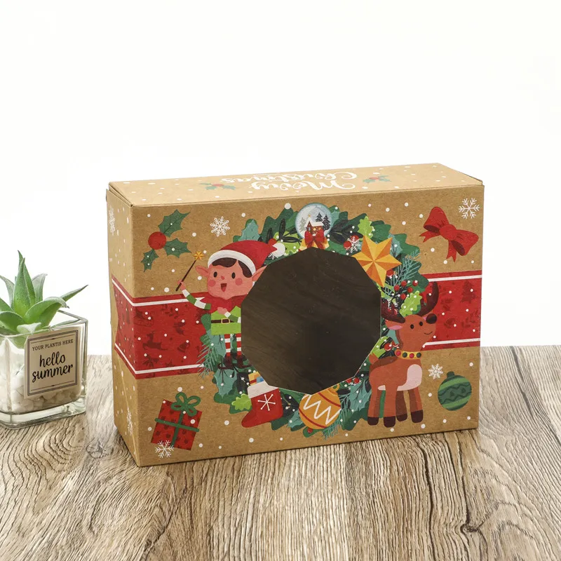 Wholesale New Red White Santa Creative Christmas Gift Carton Storage Box Empty Pizza Candy Food Rigid Paperboard Crafts Custom