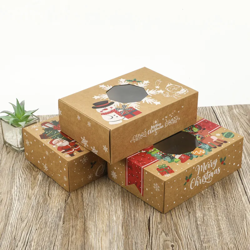 Wholesale New Red White Santa Creative Christmas Gift Carton Storage Box Empty Pizza Candy Food Rigid Paperboard Crafts Custom